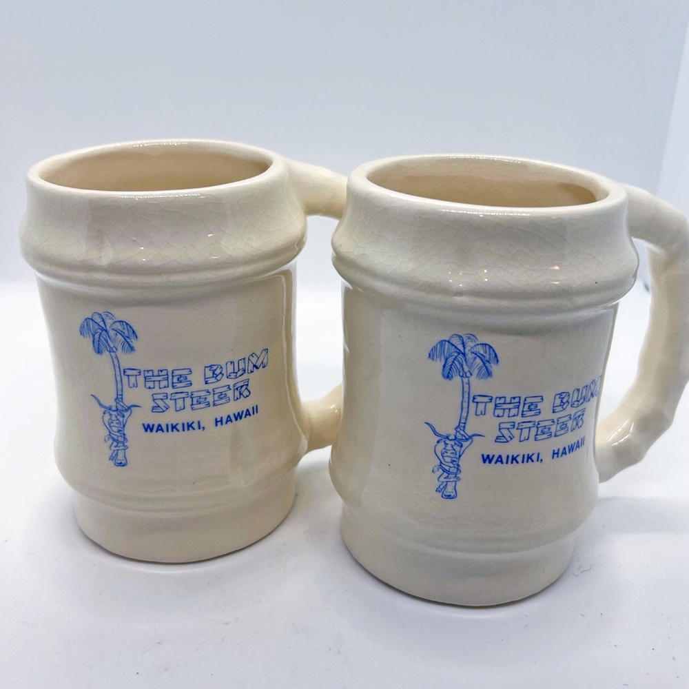 Set of 2 Vintage Hawaiian Mugs -The Bum Steer Waikiki Beer Mug